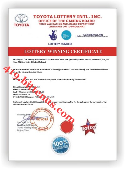 Winner's Confirmation Certificate 2010
